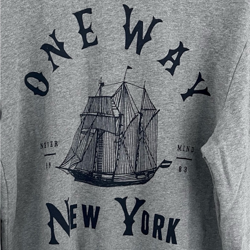 Gray Oversized Nautical One Way New York Crewneck Sweatshirt Size Large - Picture 6 of 8